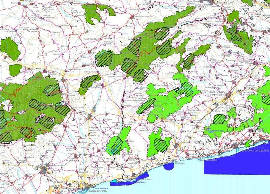 Cartografia comparada de la delimitació proposada a la conca del riu Gaià, amb els àmbits marcats sobre la base territorial