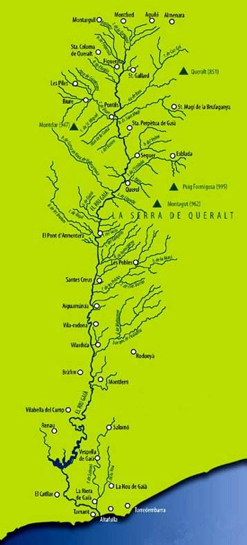 Mapa il·lustrat de la conca del riu Gaià