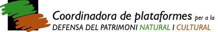Logotip original del portal ALVENT: dues pinzellades verdes i ocres dins d'un marc negre, al costat de la llegenda «Coordinadora de plataformes per a la defensa del patrimoni natural i cultural»