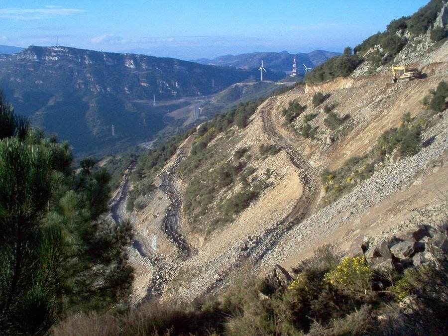 Camins d'accés oberts entre els bancals de pedra seca d'un vessant del Priorat